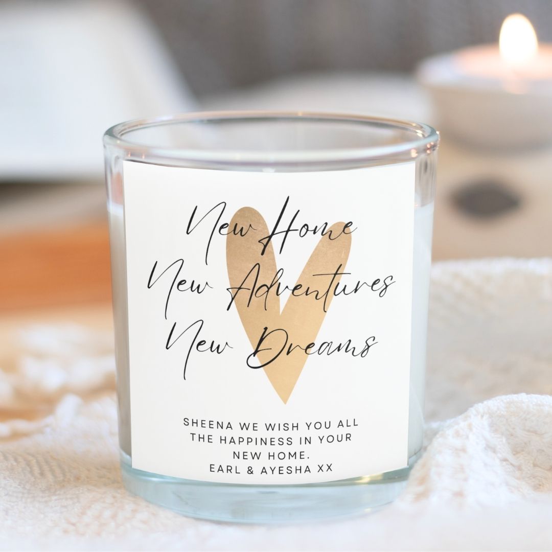 Personalised Gold Heart New Home Candle Gift Box