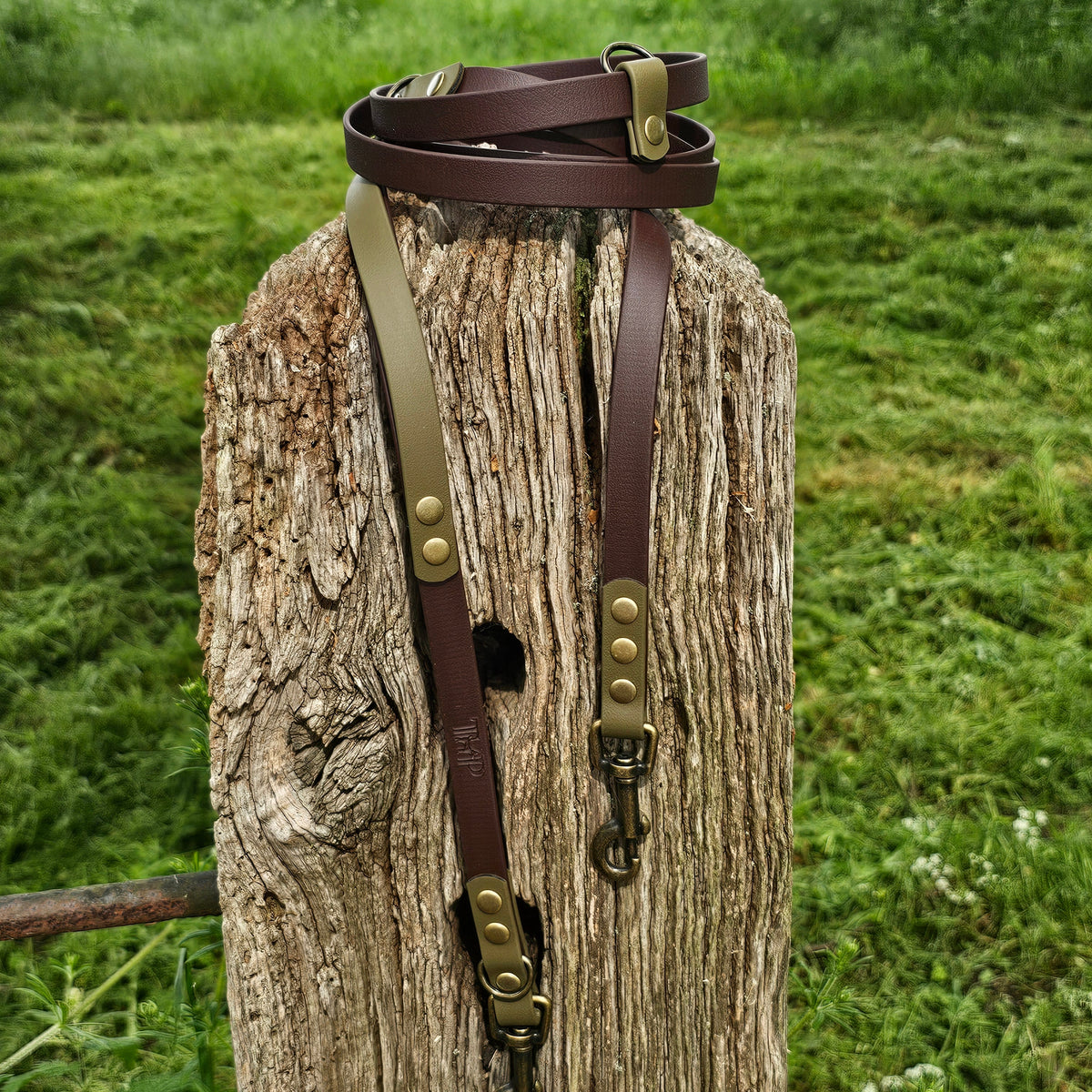 Dark Brown & Olive – Waterproof BioThane© Hands-Free Dog Training Lead