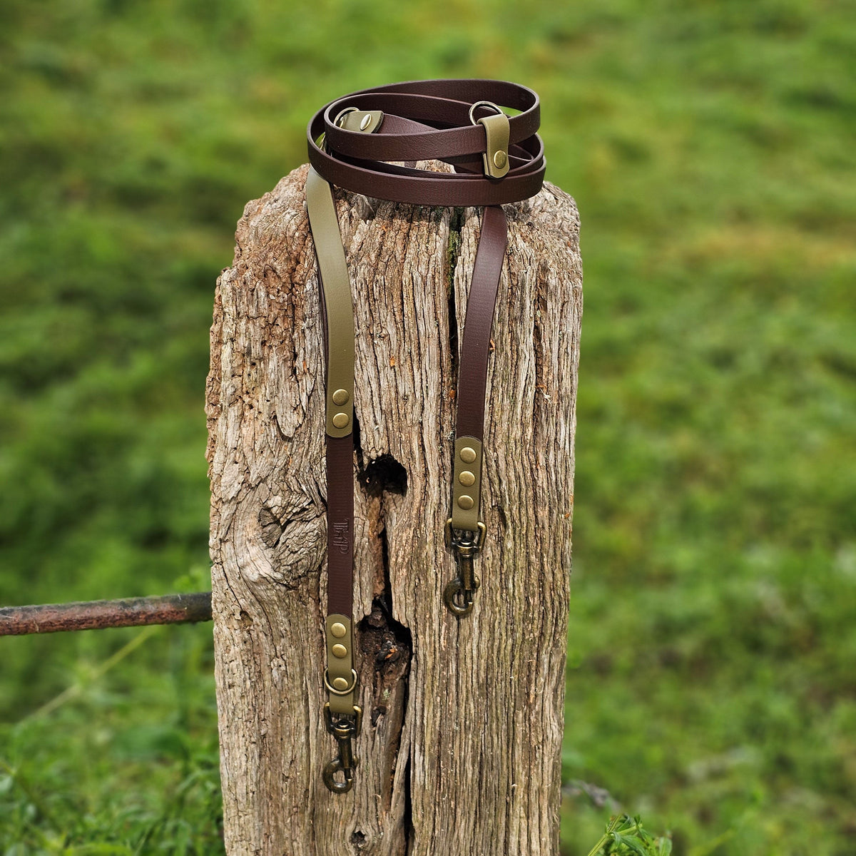 Dark Brown & Olive – Waterproof BioThane© Hands-Free Dog Training Lead
