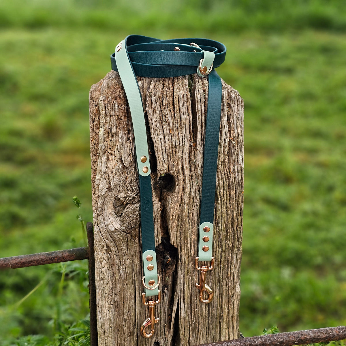 Dark Green & Sage – Waterproof BioThane© Hands-Free Dog Training Lead