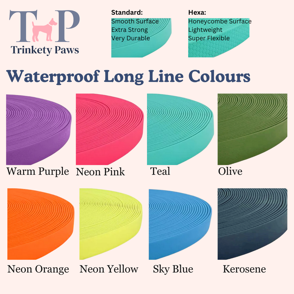 Neon Pink - Classic Waterproof Webbing Dog Long Line Lead