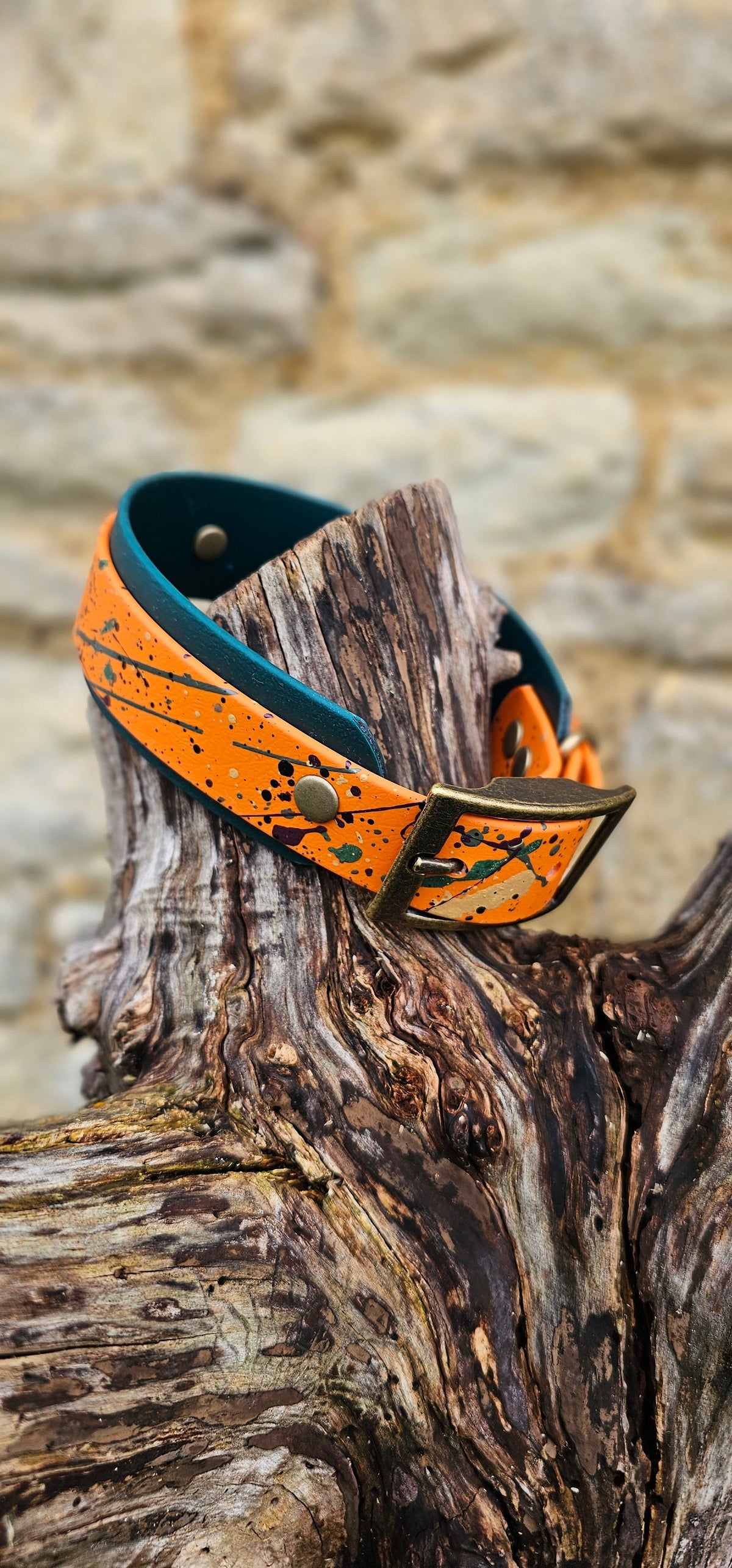 Statement Splatter Wrap Waterproof BioThane© Dog Collar - Forest Flame