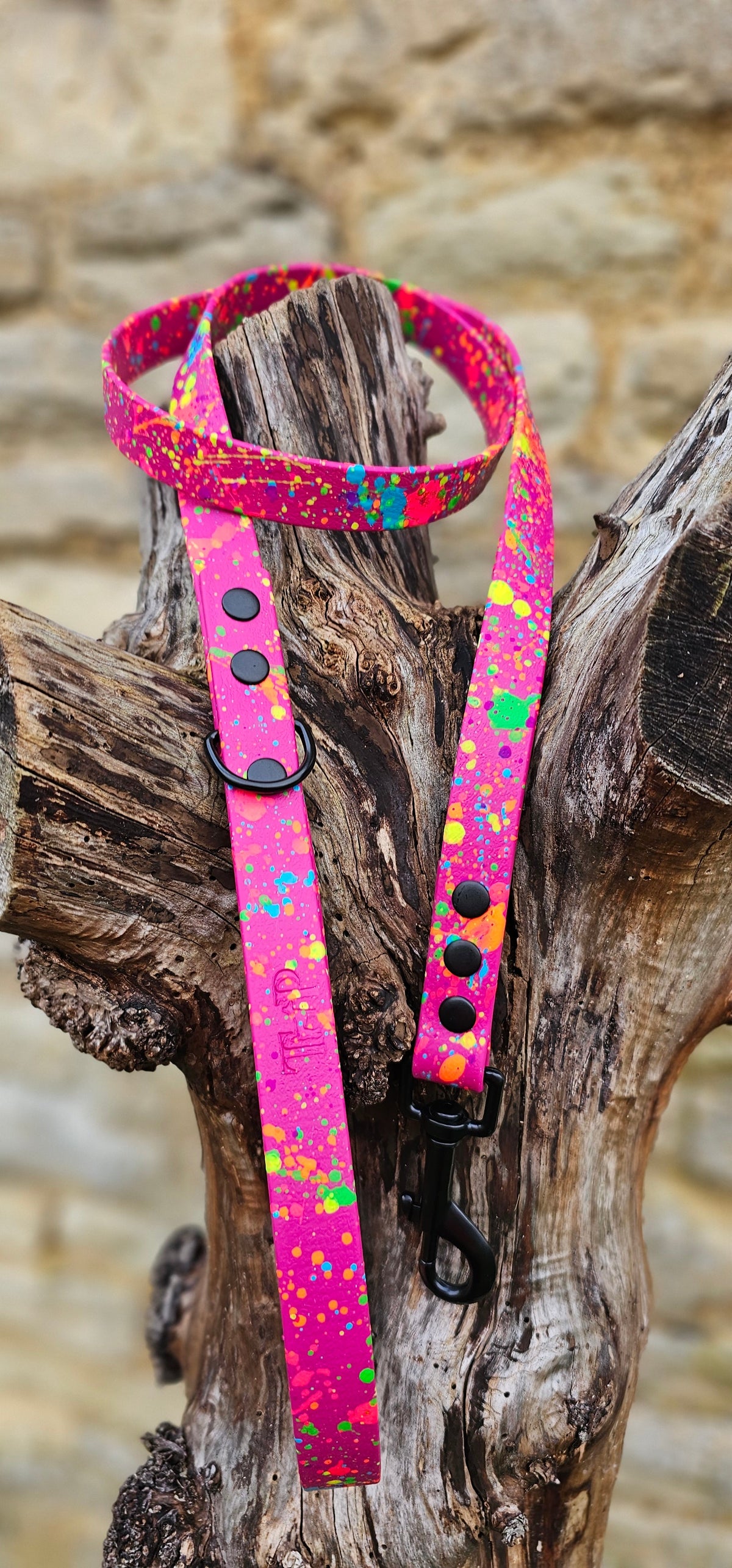 Waterproof BioThane© Neon Splatter Dog Lead - Magenta