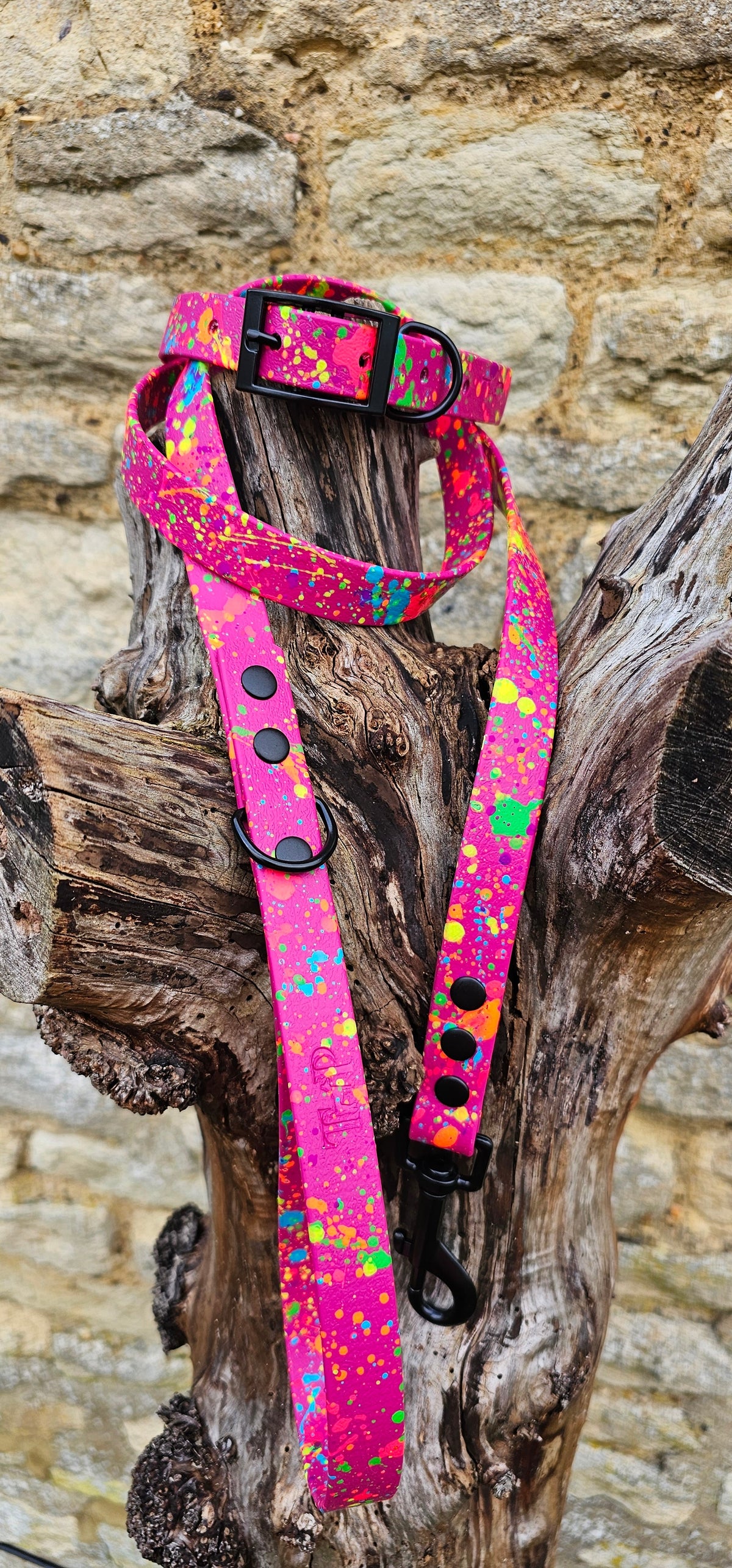 Waterproof BioThane© Neon Splatter Dog Lead - Magenta