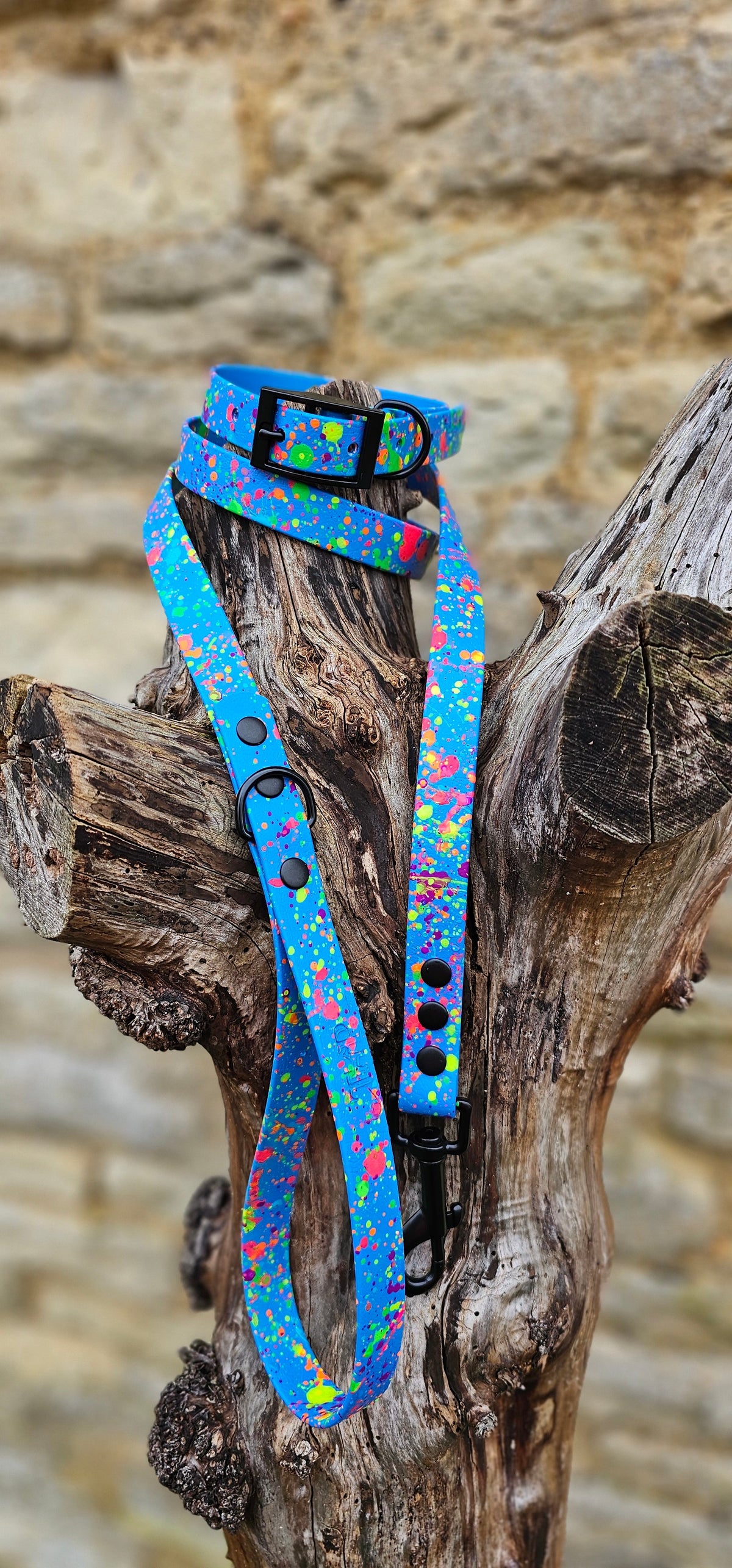 Waterproof BioThane© Neon Splatter Dog Collar - Blue