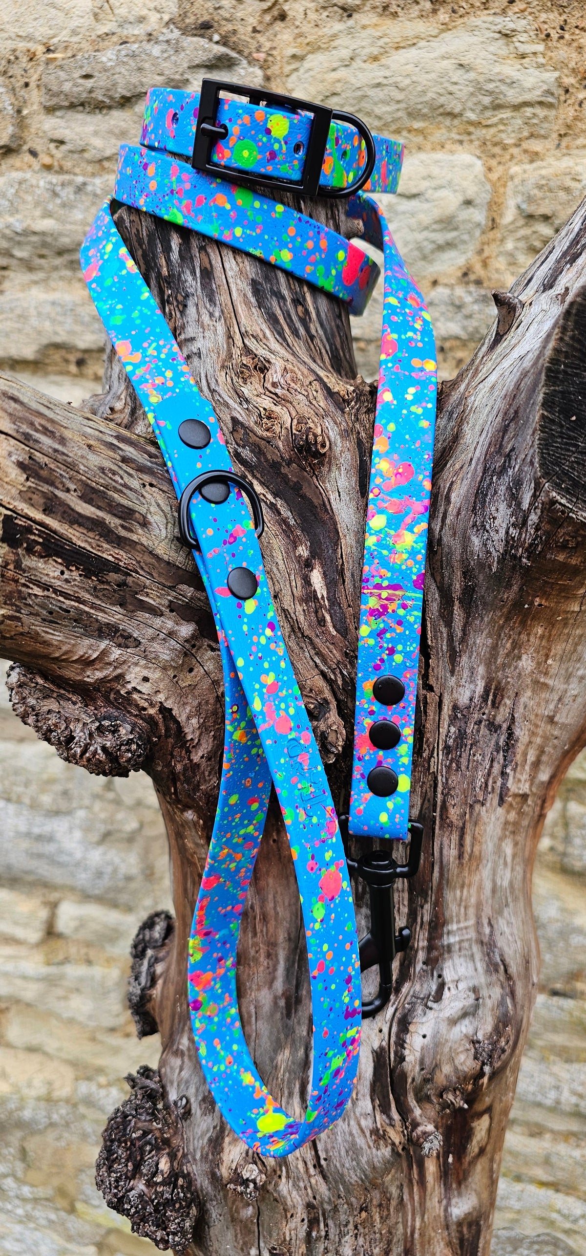 Blue Neon Splatter Waterproof BioThane® Dog Lead