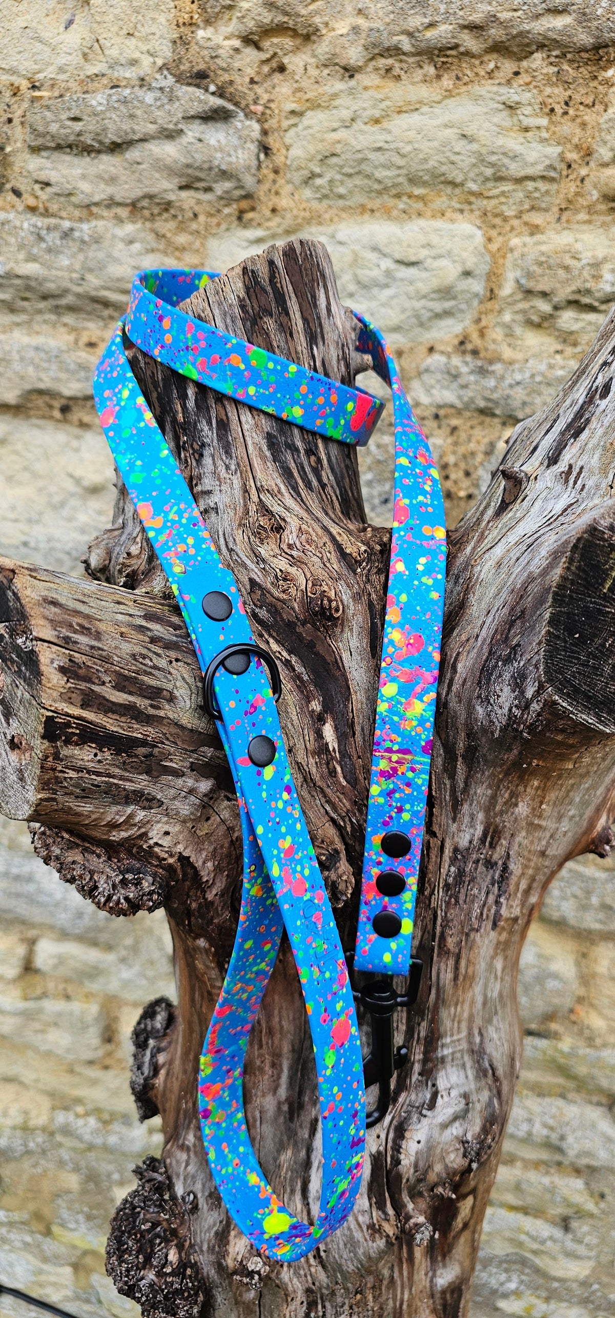 Blue Neon Splatter Waterproof BioThane® Dog Lead