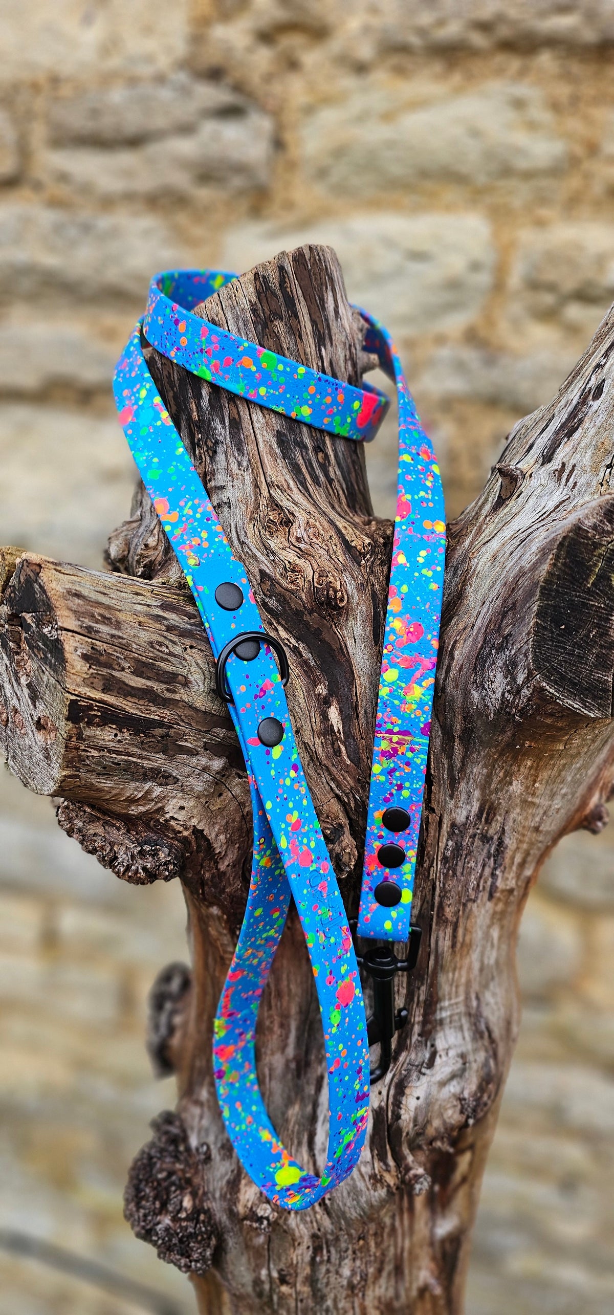 Blue Neon Splatter Waterproof BioThane® Dog Lead