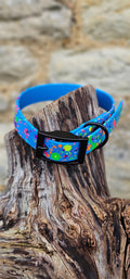Waterproof BioThane© Neon Splatter Dog Collar - Blue