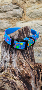 Waterproof BioThane© Neon Splatter Dog Collar - Blue