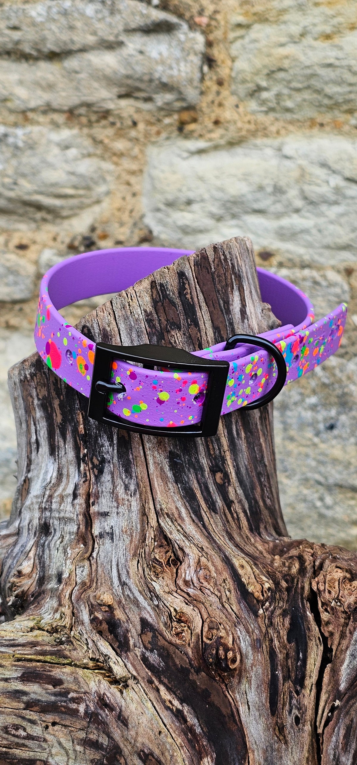 Waterproof BioThane© Neon Splatter Dog Collar - Amethyst
