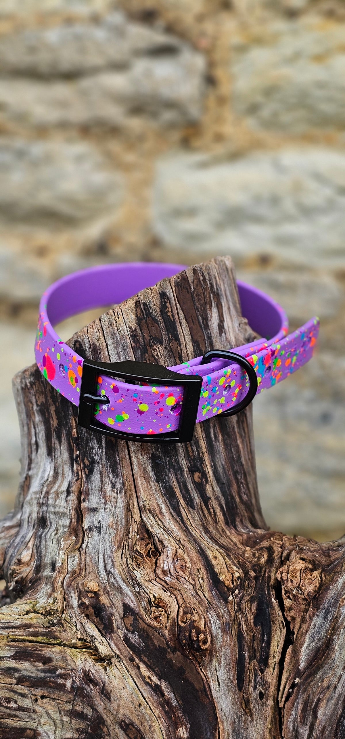 Waterproof BioThane© Neon Splatter Dog Collar - Amethyst