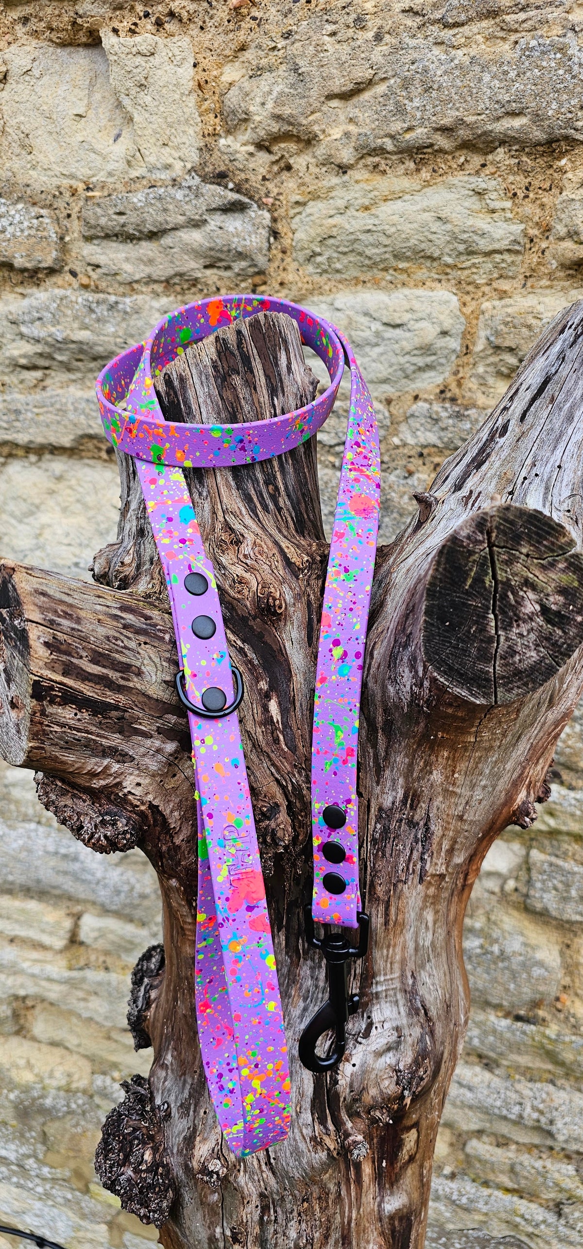 Waterproof BioThane© Neon Splatter Dog Lead - Amethyst