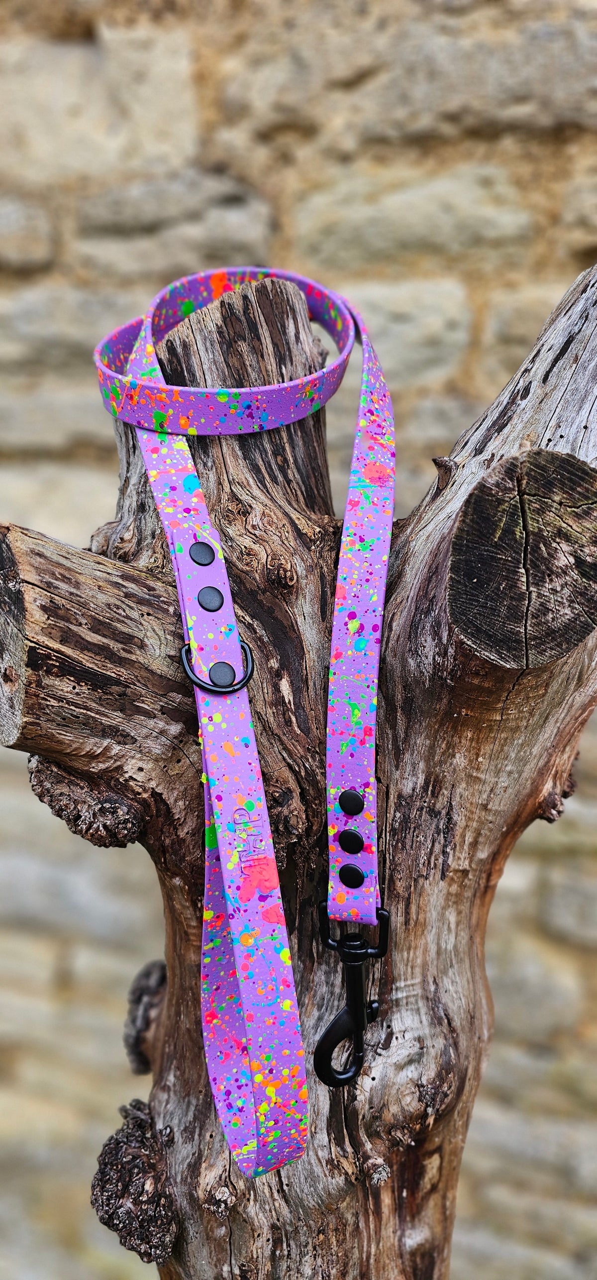 Waterproof BioThane© Neon Splatter Dog Lead - Amethyst