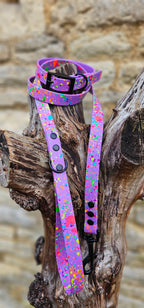 Waterproof BioThane© Neon Splatter Dog Collar - Amethyst
