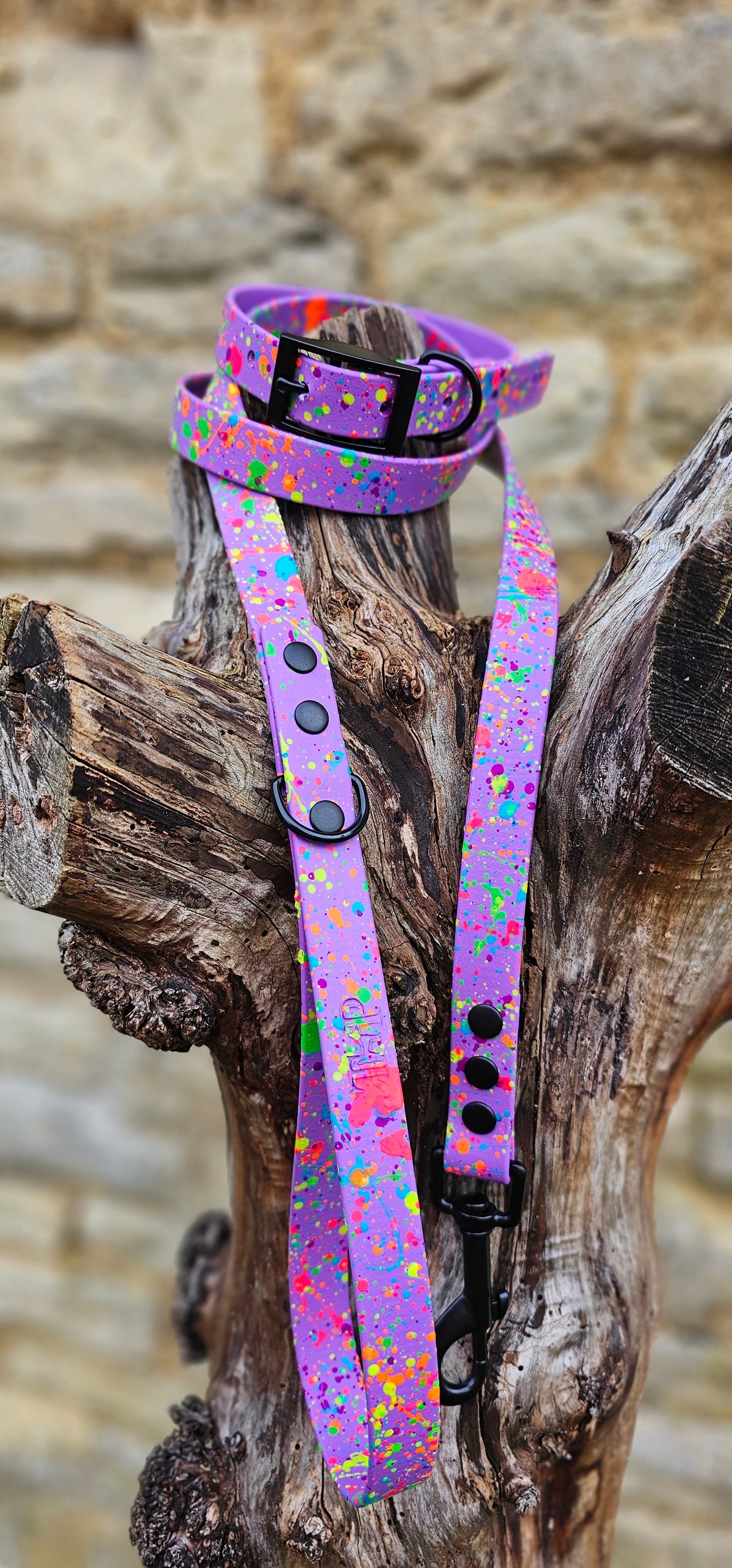 Waterproof BioThane© Neon Splatter Dog Lead - Amethyst