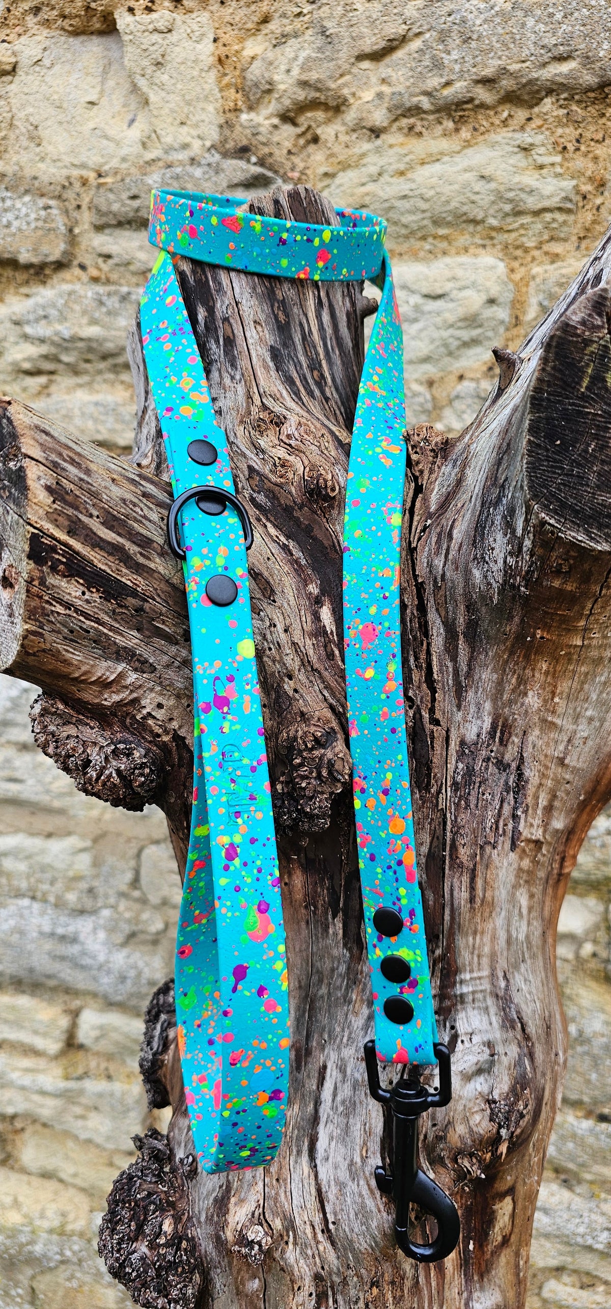 Waterproof BioThane© Neon Splatter Dog Lead - Teal
