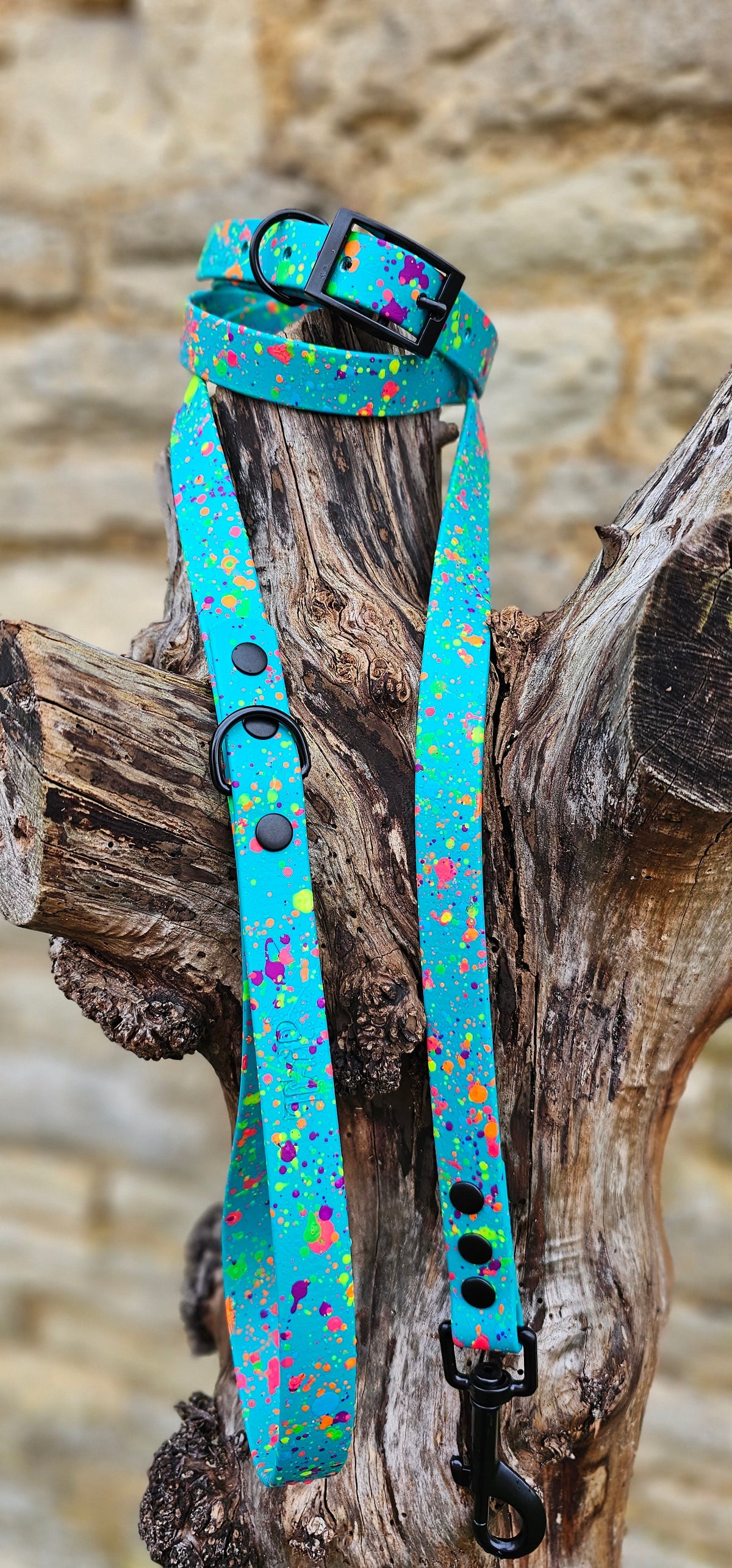 Waterproof BioThane© Neon Splatter Dog Lead - Teal