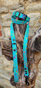 Waterproof BioThane© Neon Splatter Dog Collar - Teal