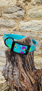 Waterproof BioThane© Neon Splatter Dog Collar - Teal