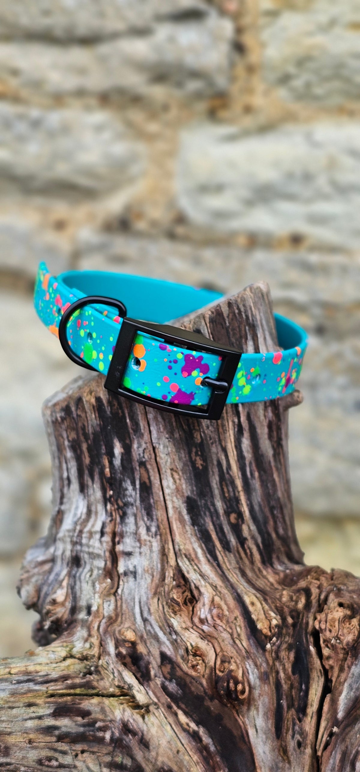 Waterproof BioThane© Neon Splatter Dog Collar - Teal