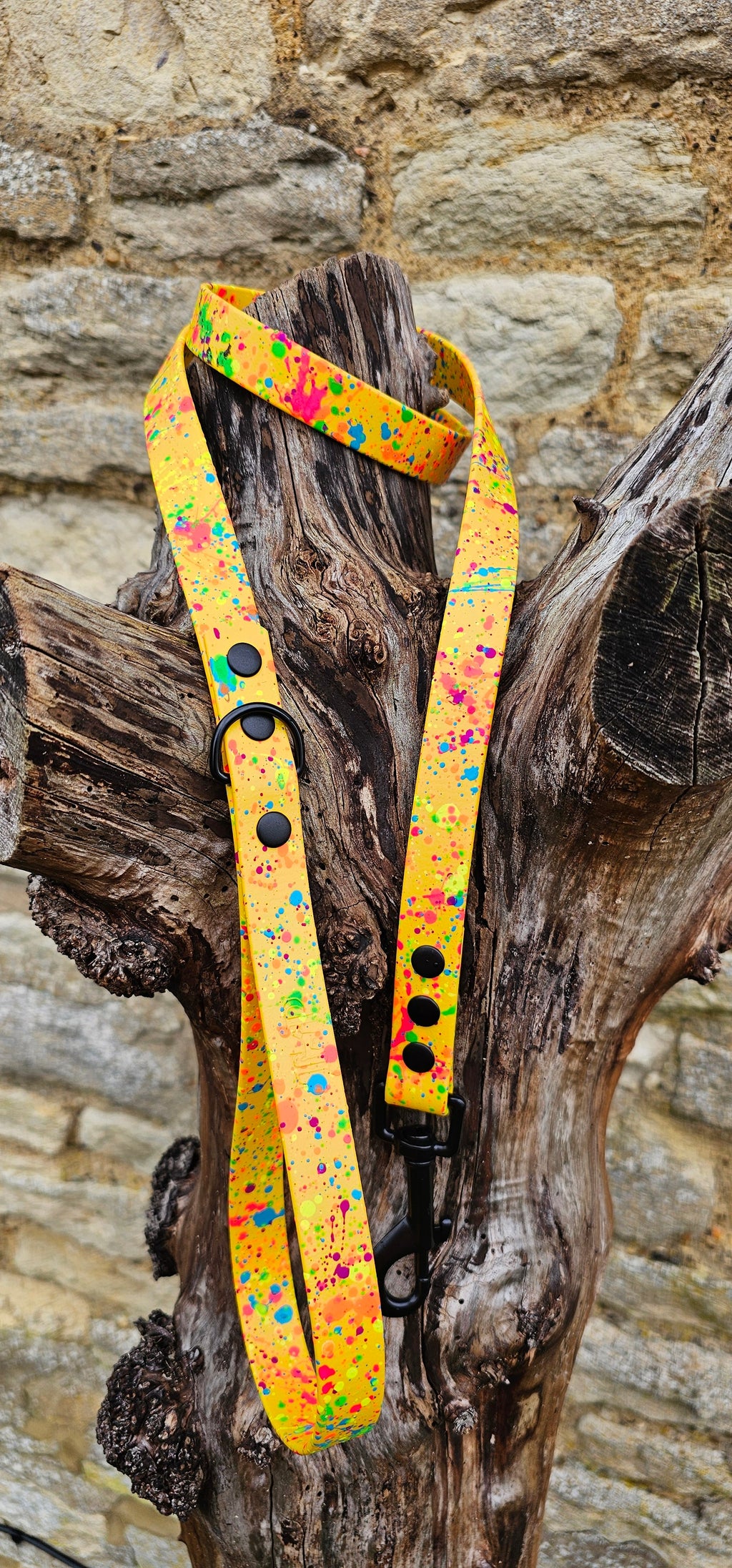 Waterproof BioThane© Neon Splatter Dog Lead - Yellow