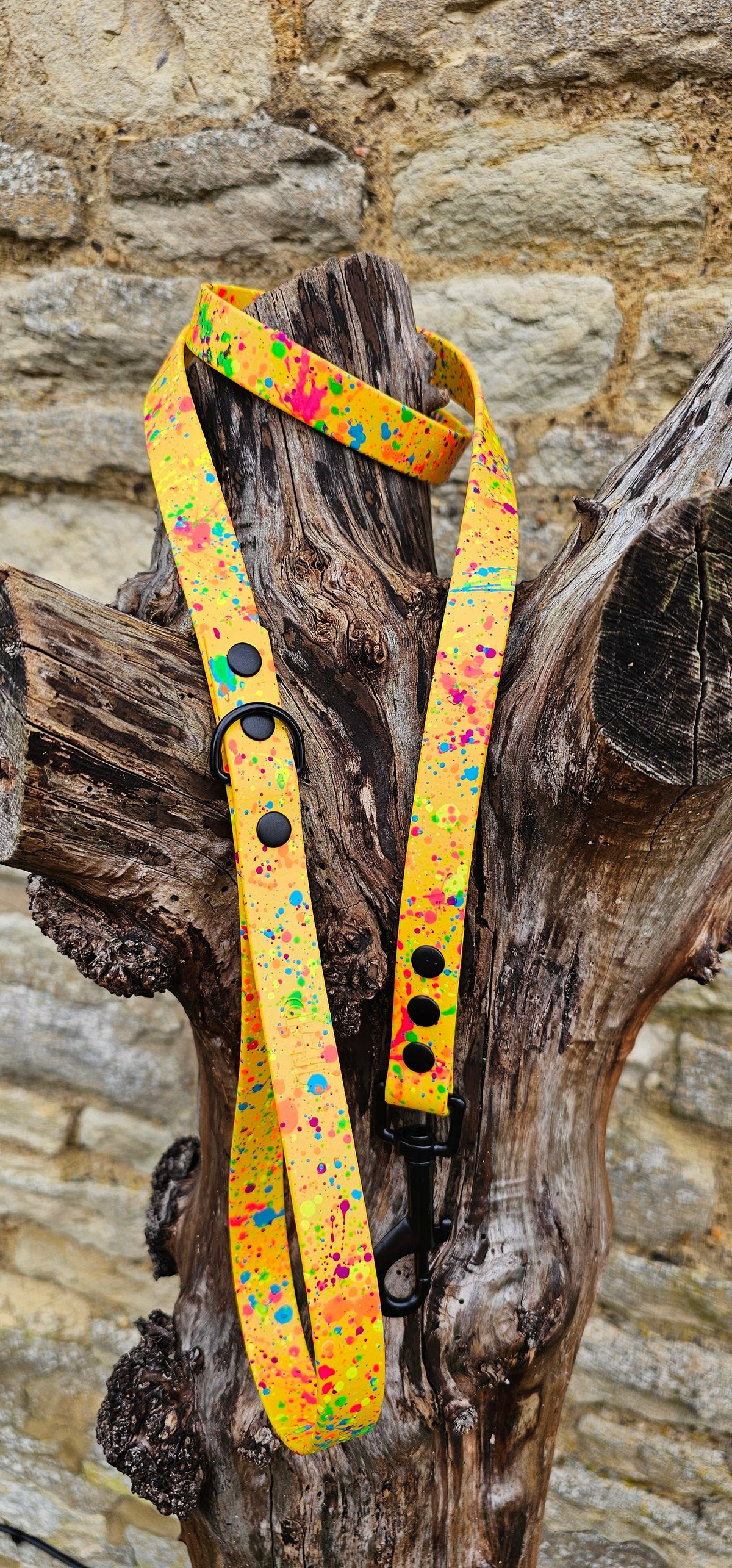 Waterproof BioThane© Neon Splatter Dog Lead - Yellow