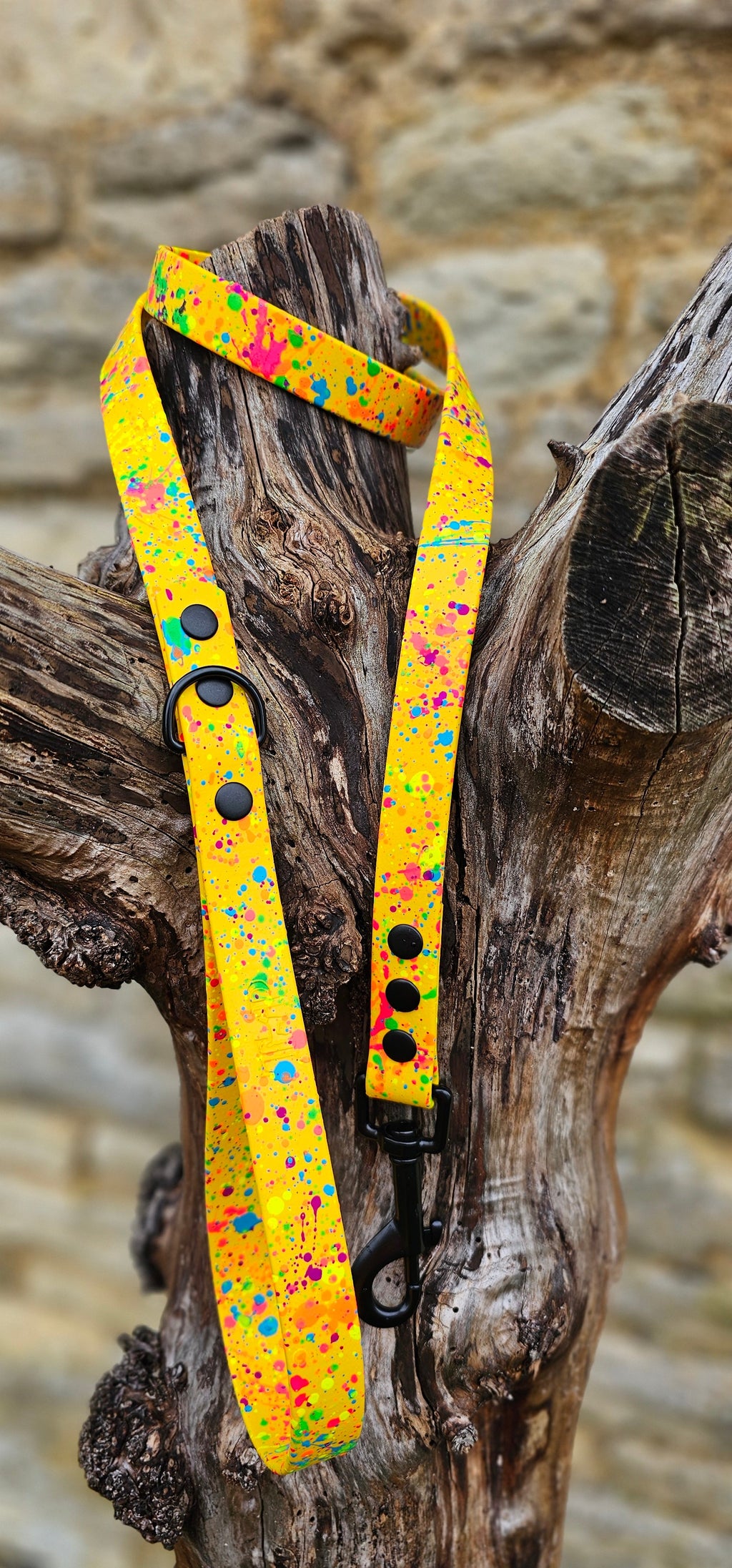 Waterproof BioThane© Neon Splatter Dog Lead - Yellow