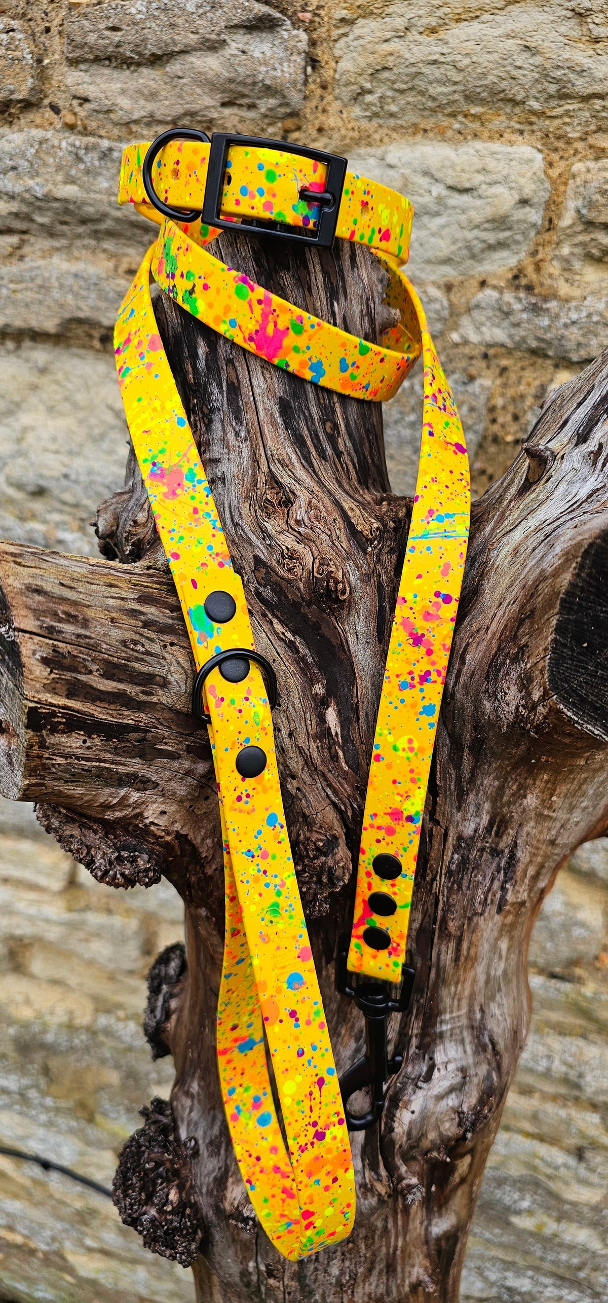 Waterproof BioThane© Neon Splatter Dog Collar - Yellow