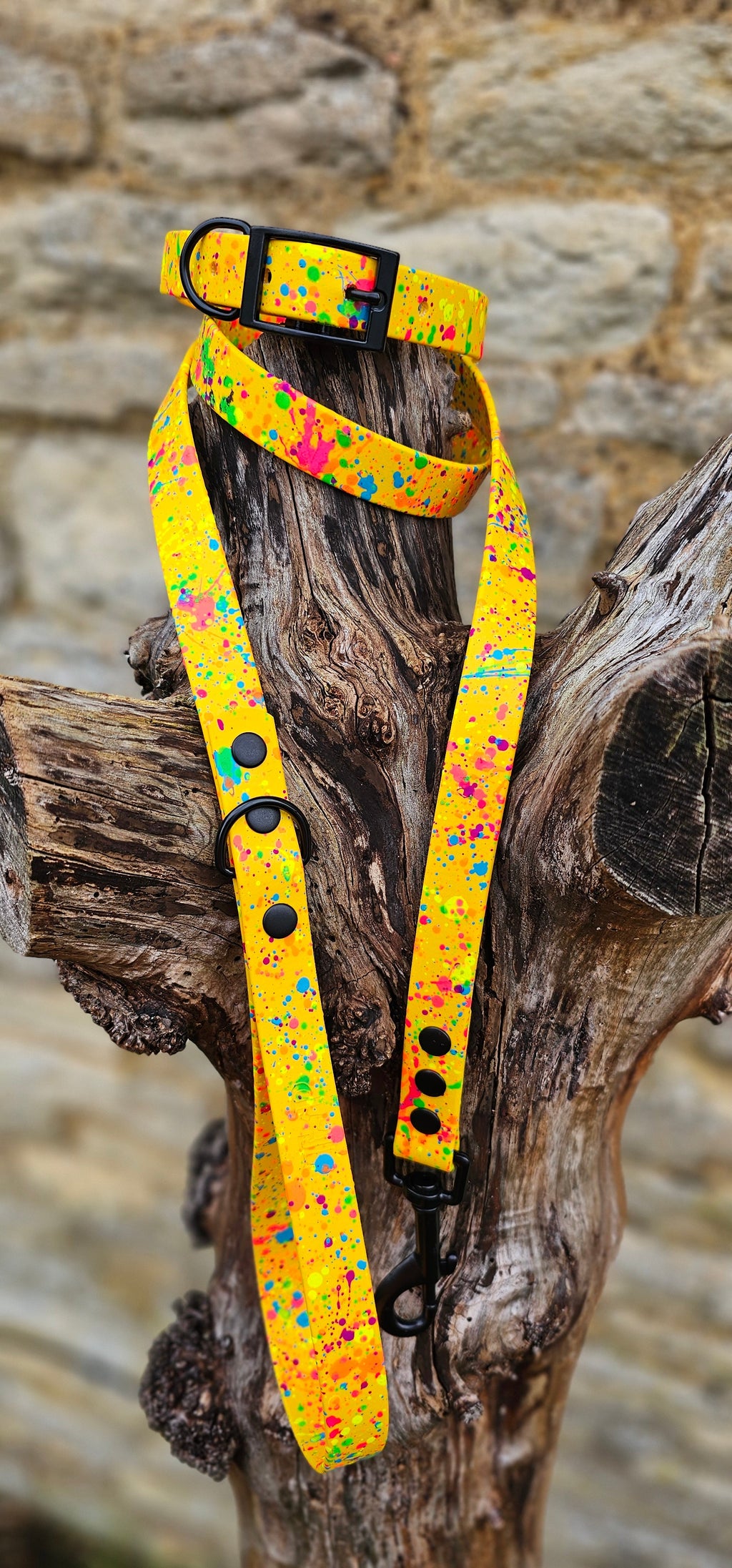 Waterproof BioThane© Neon Splatter Dog Lead - Yellow