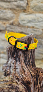 Waterproof BioThane© Neon Splatter Dog Collar - Yellow