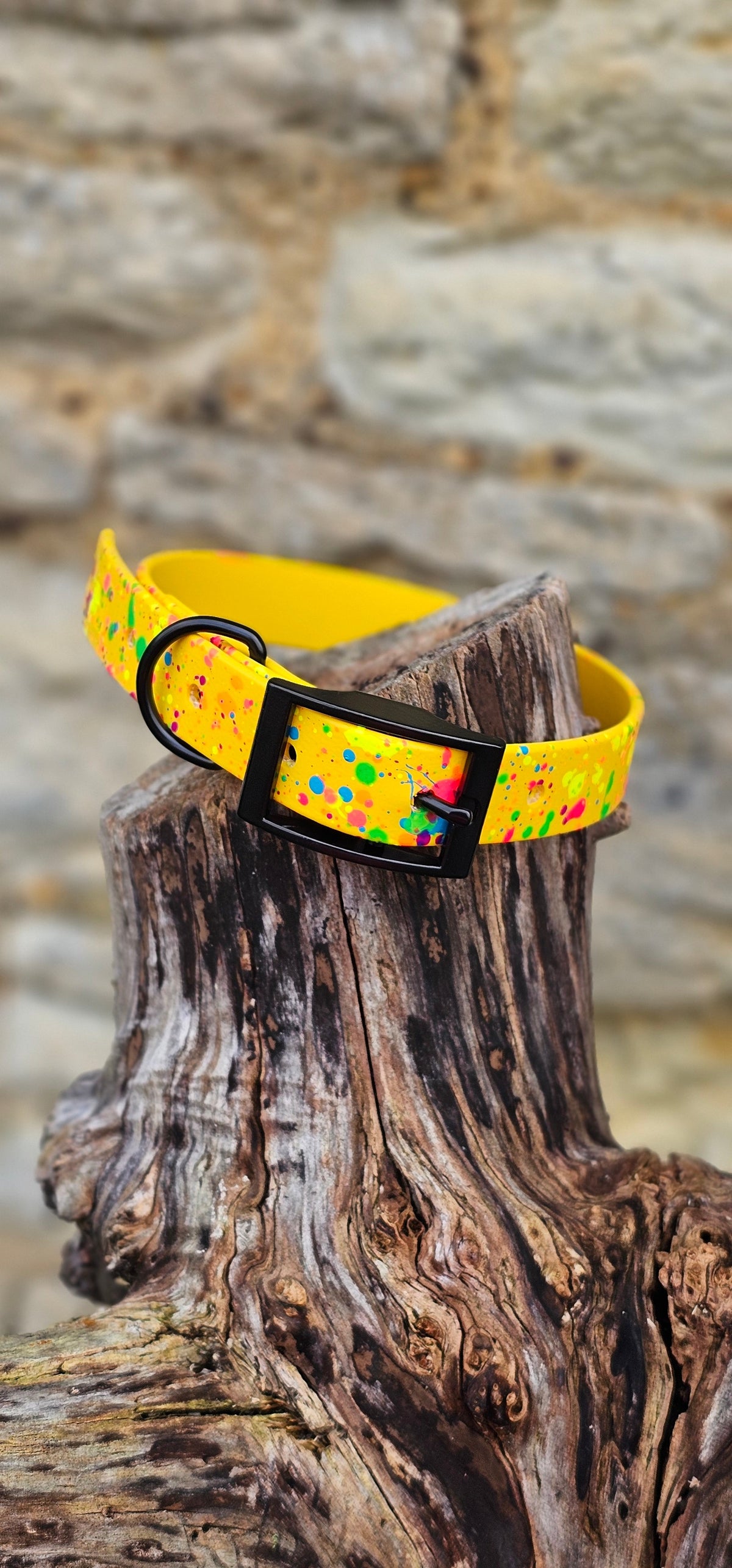 Waterproof BioThane© Neon Splatter Dog Collar - Yellow