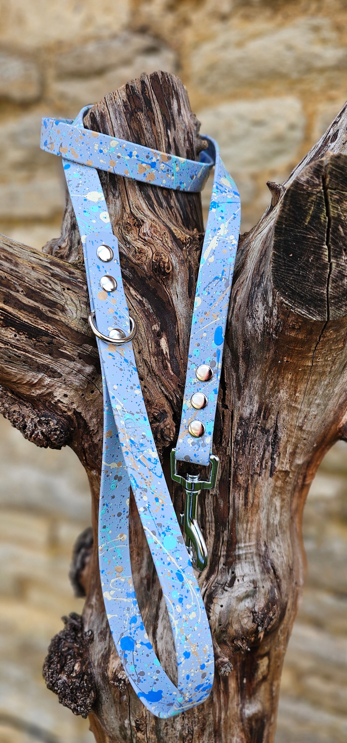 Waterproof BioThane© Pastel Splatter Dog Lead - Pastel Blue