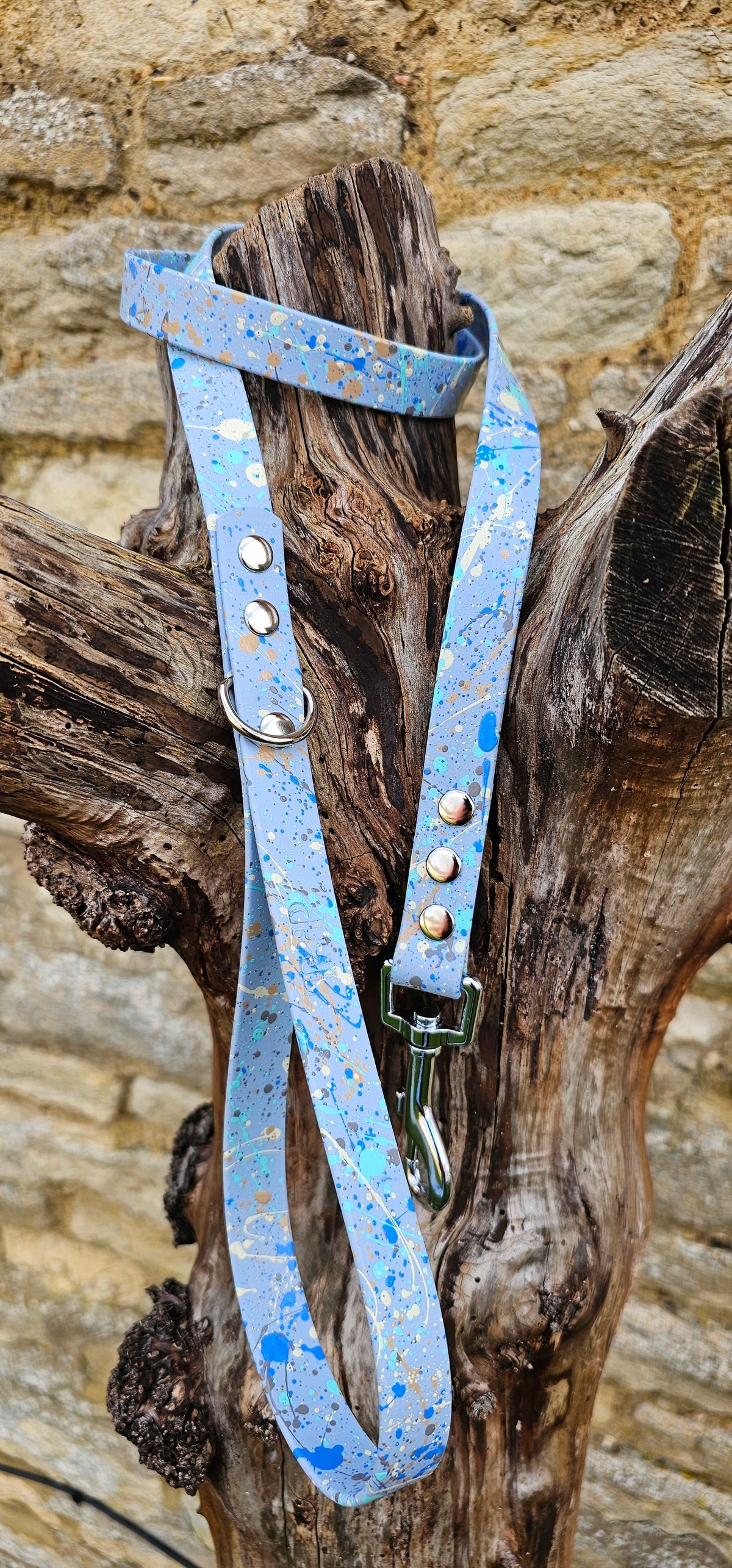 Waterproof BioThane© Pastel Splatter Dog Lead - Pastel Blue