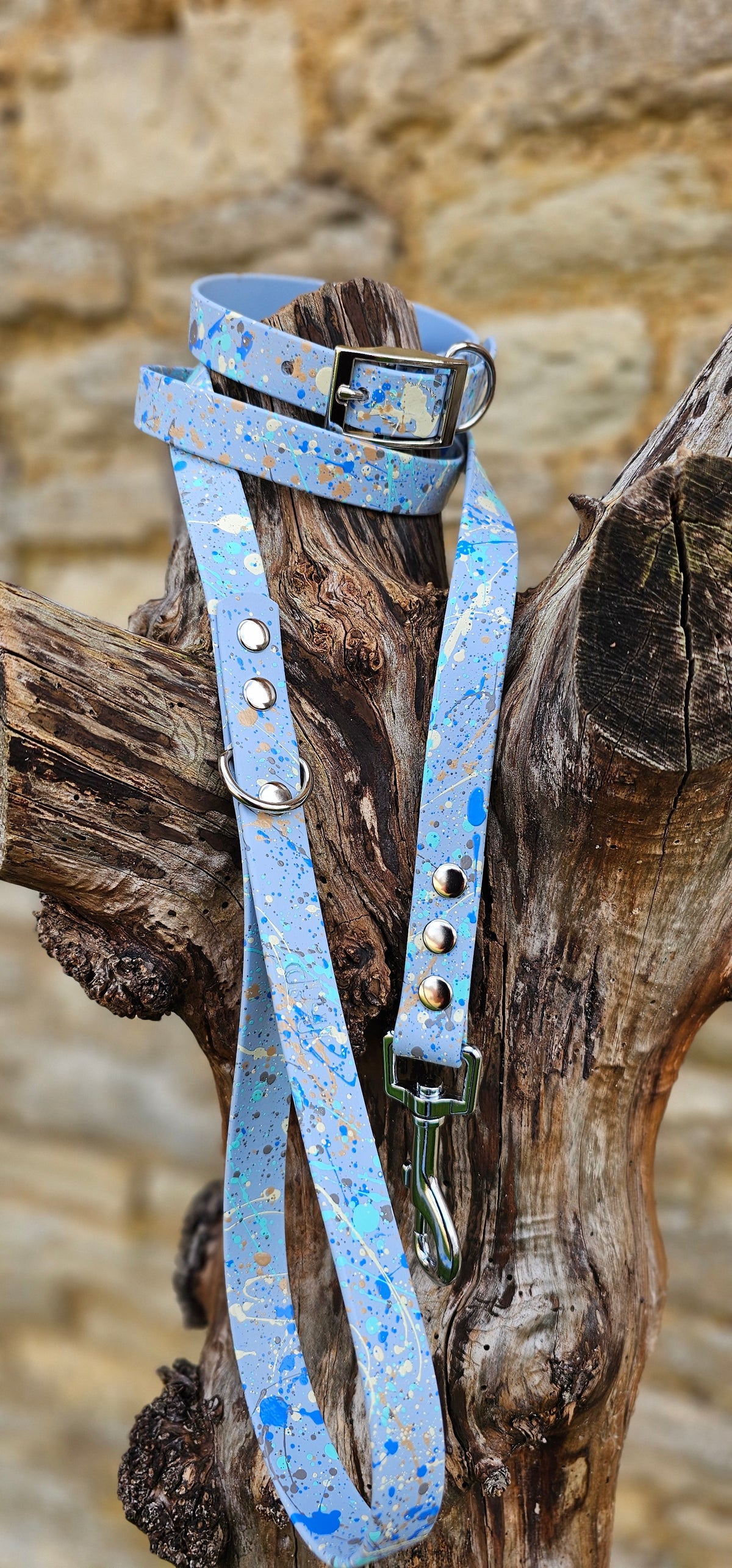 Waterproof BioThane© Pastel Splatter Dog Lead - Pastel Blue
