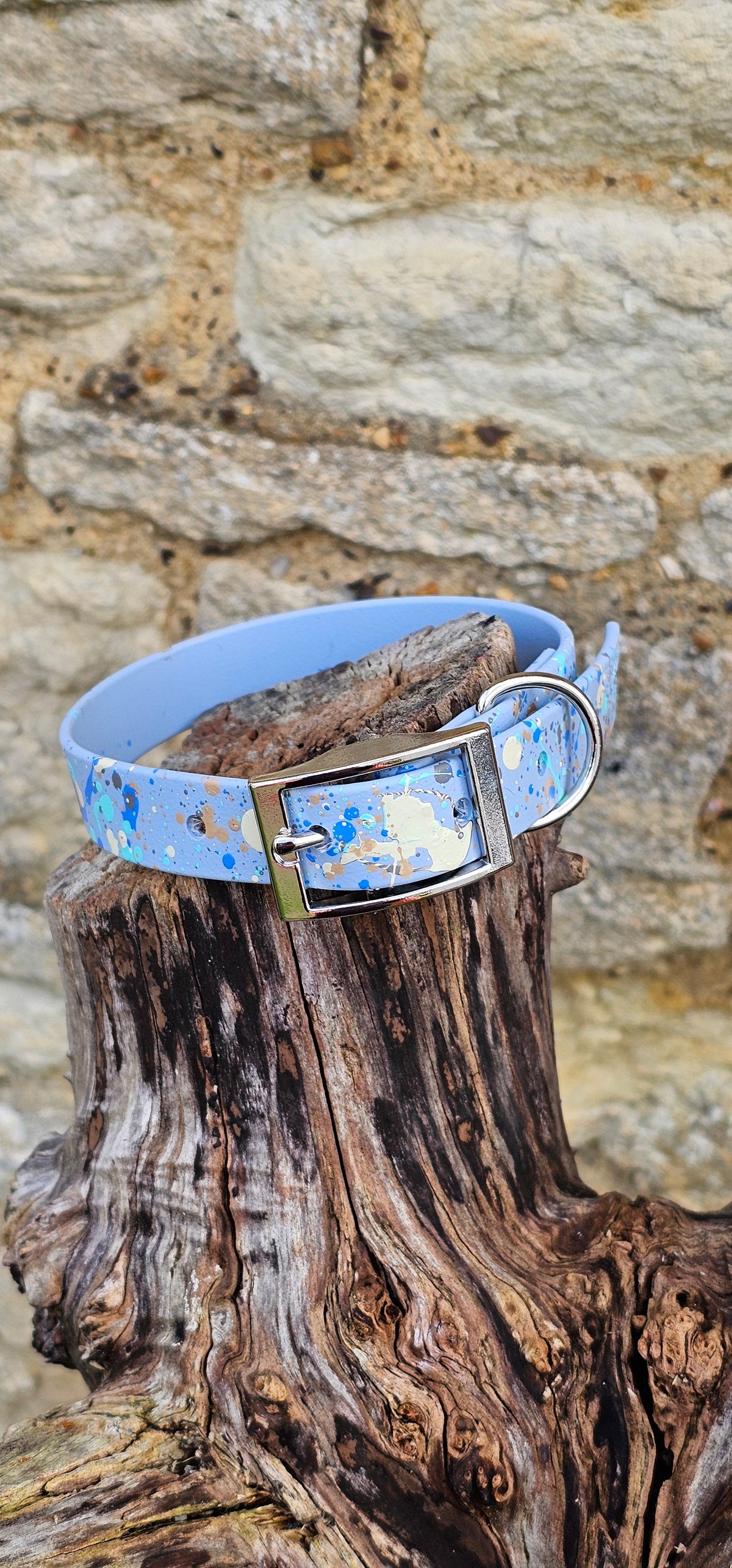 Waterproof BioThane© Pastel Splatter Dog Collar - Pastel Blue