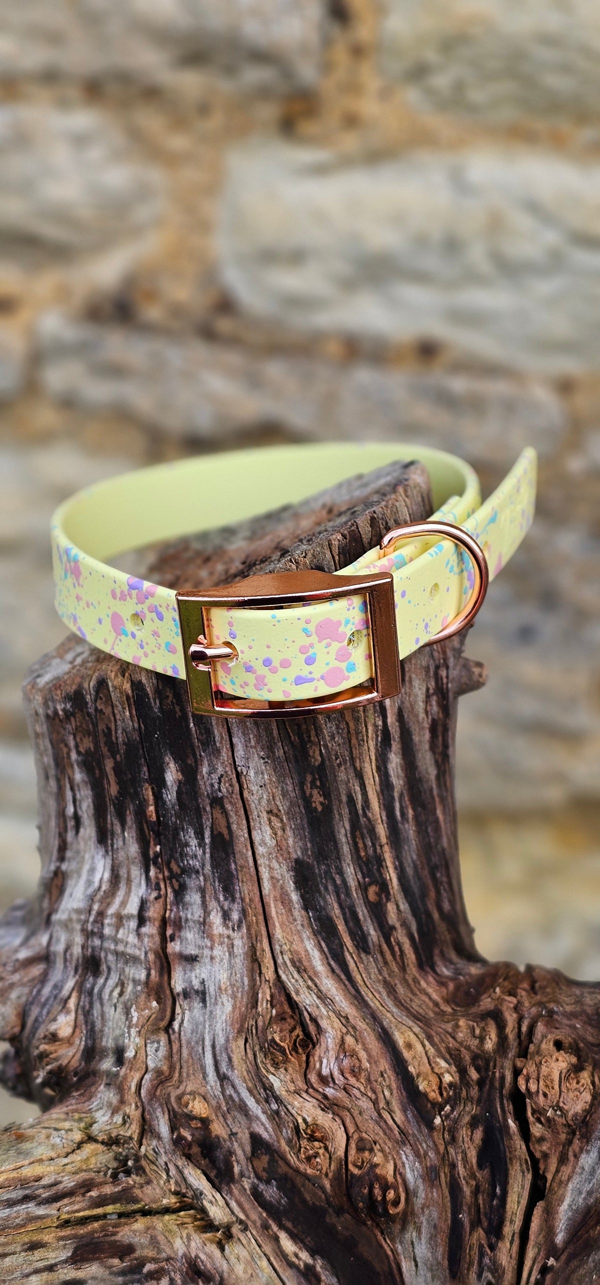 Waterproof BioThane© Pastel Splatter Dog Collar - Lemon
