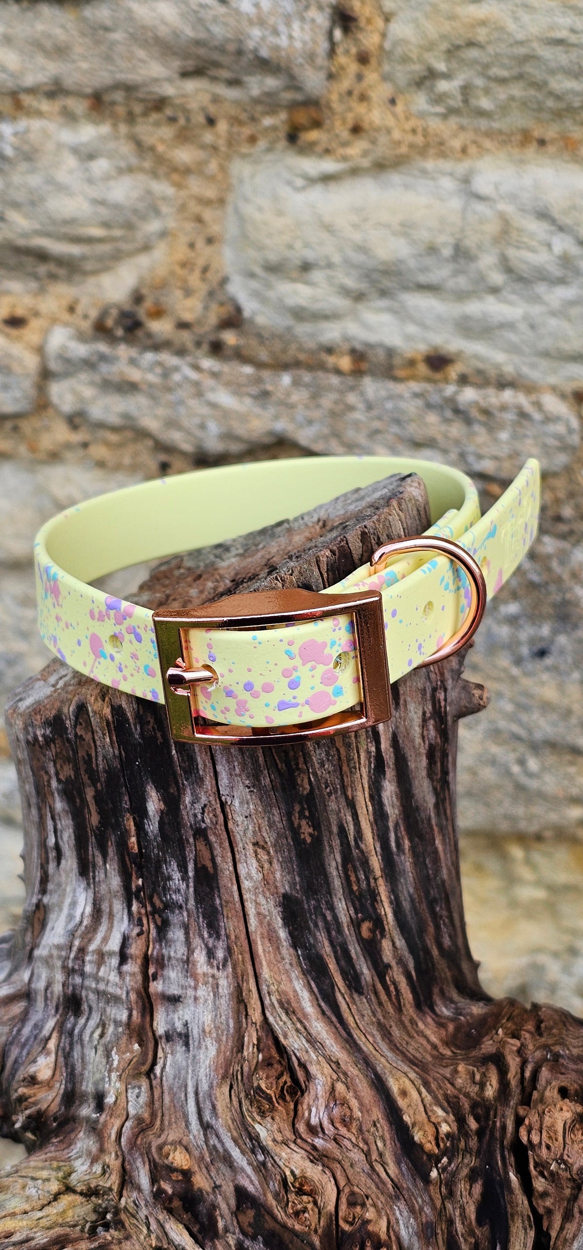 Waterproof BioThane© Pastel Splatter Dog Collar - Lemon