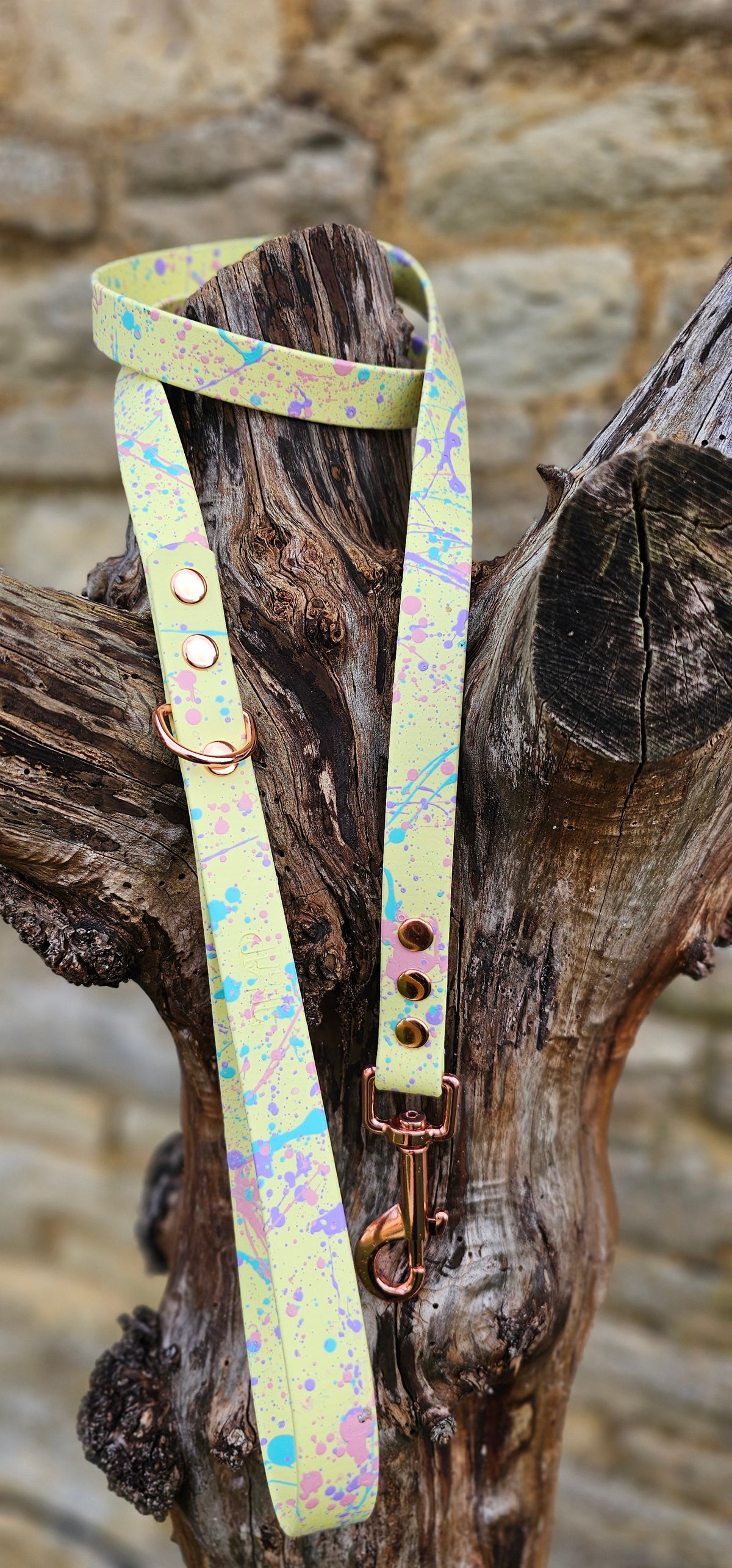 Waterproof BioThane© Pastel Splatter Dog Lead - Lemon