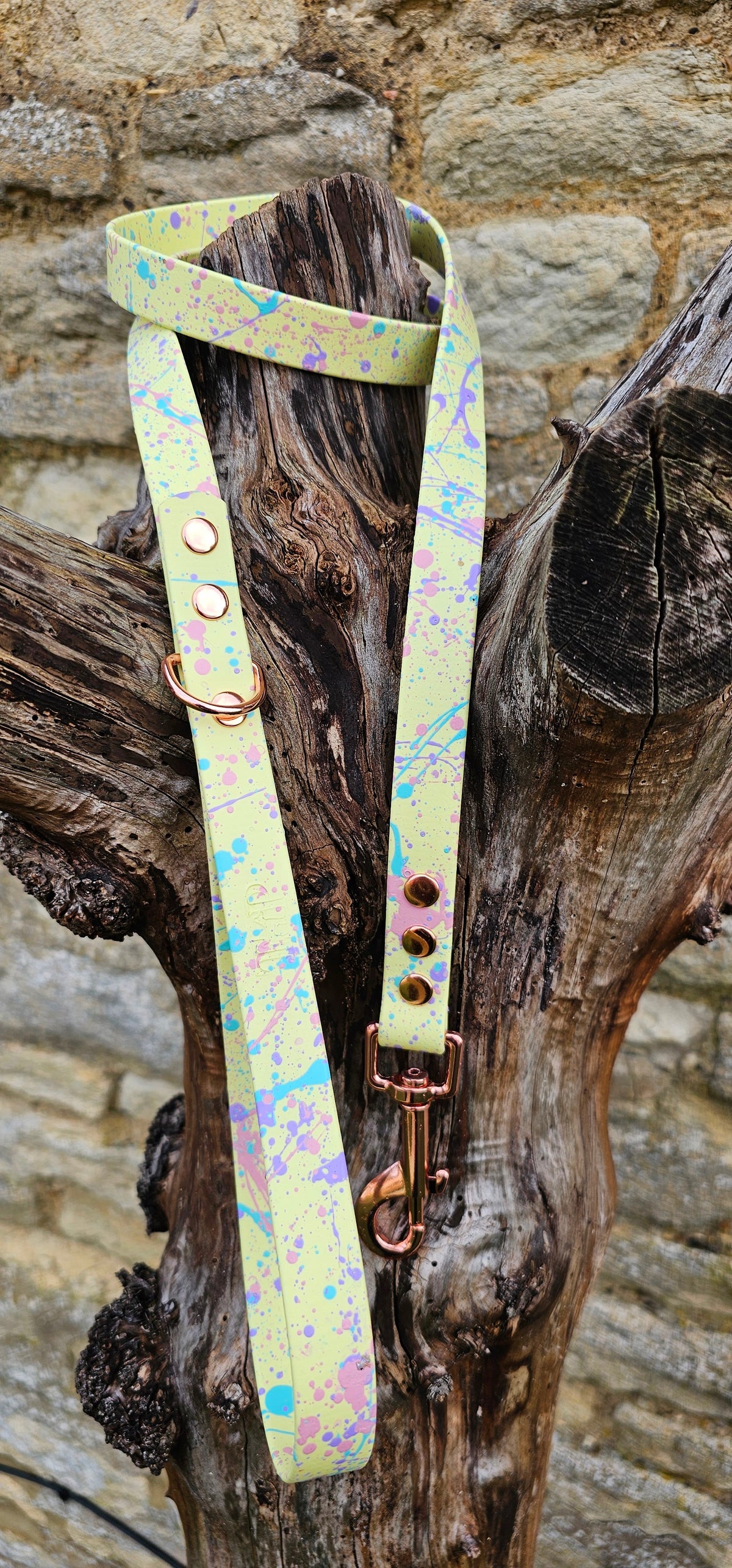 Waterproof BioThane© Pastel Splatter Dog Lead - Lemon