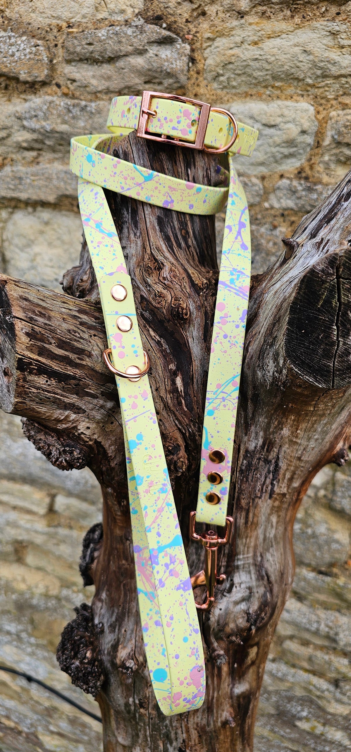 Waterproof BioThane© Pastel Splatter Dog Lead - Lemon