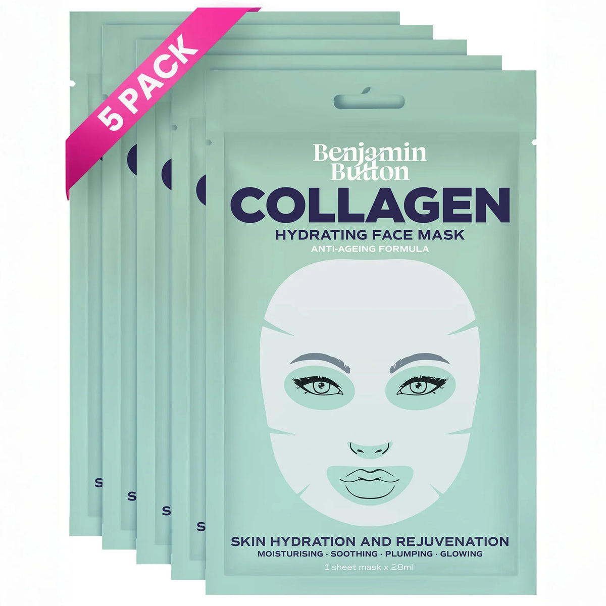 Benjamin Button Marine Collagen Sheet Masks – Pack of 5