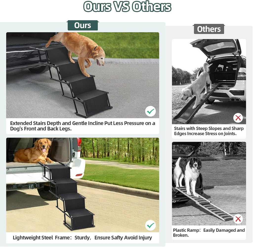 The Fellie Foldable Dog Ramp – Adjustable Non-Slip Pet Steps for Cars & Beds – 80kg Capacity