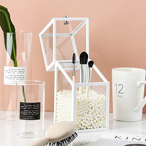 London Boutique Makeup Brush Organiser with Lid – White