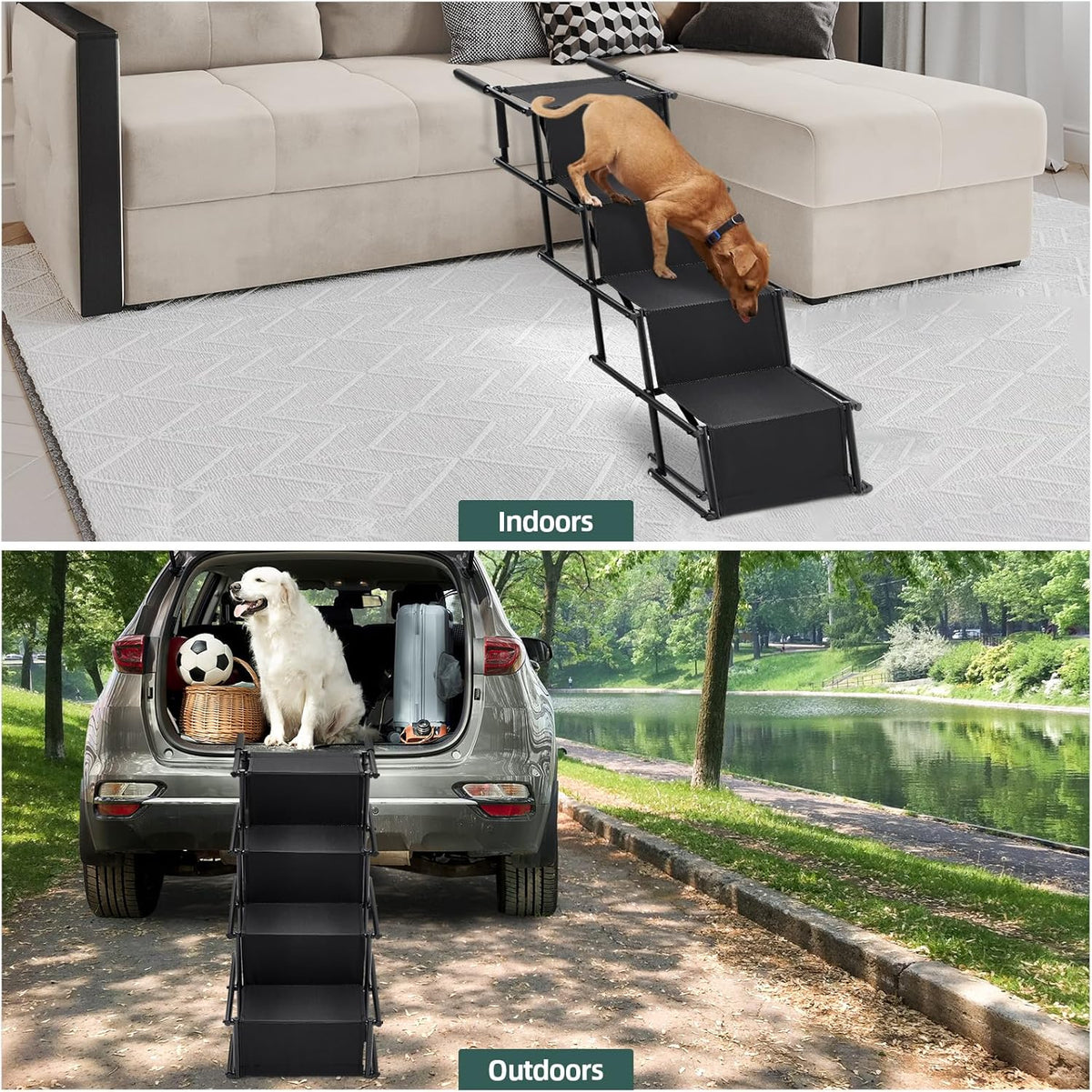 The Fellie Foldable Dog Ramp – Adjustable Non-Slip Pet Steps for Cars & Beds – 80kg Capacity