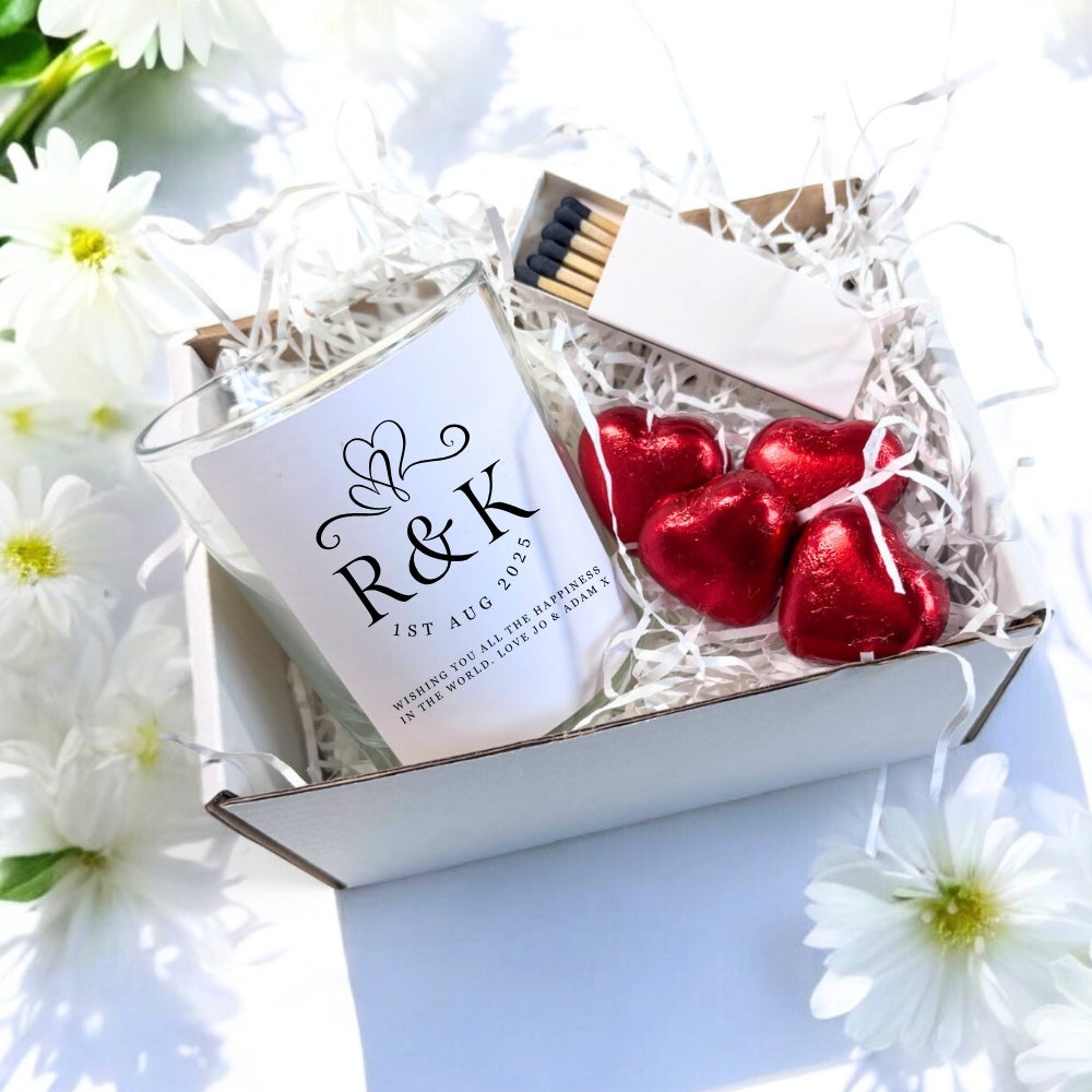 Personalised Entwined Hearts Wedding Candle Gift Set