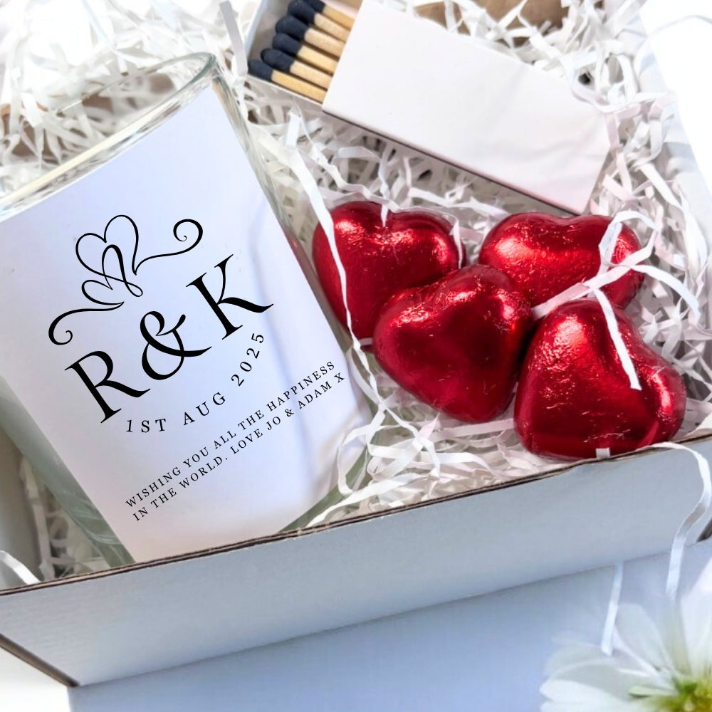 Personalised Entwined Hearts Wedding Candle Gift Set