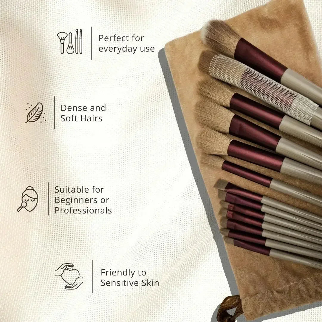 Ammuri 13-Piece Makeup Brush Set with Travel Pouch
