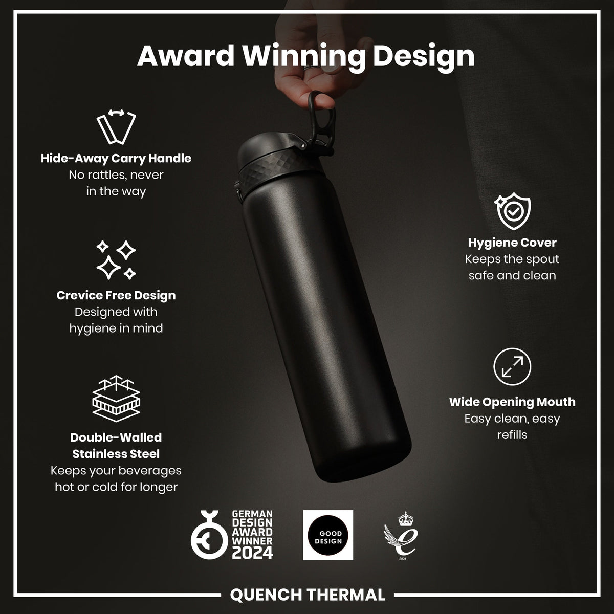 ION8 920ml Insulated Water Bottle – Black