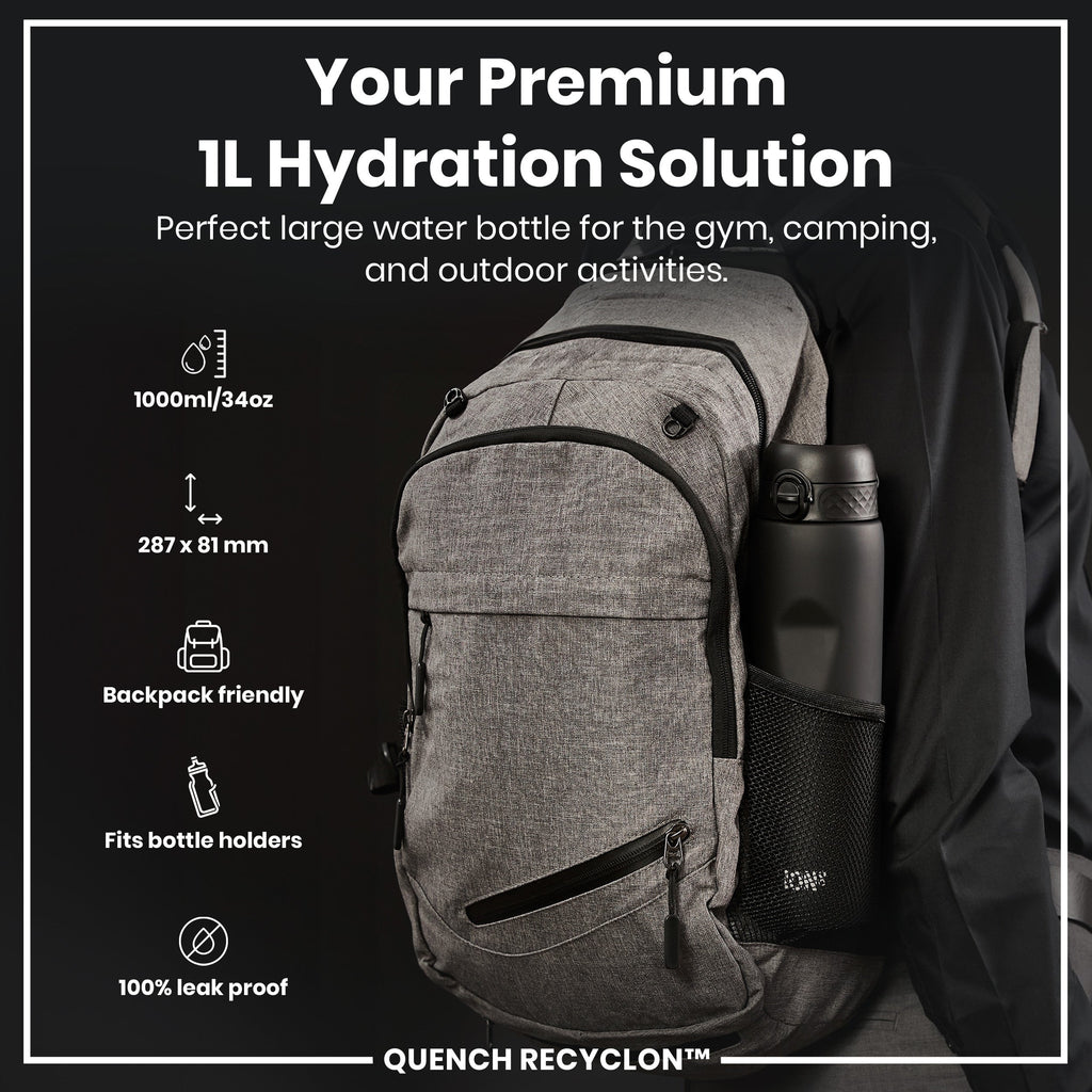 ION8 Recyclon 1L Water Bottle – Black